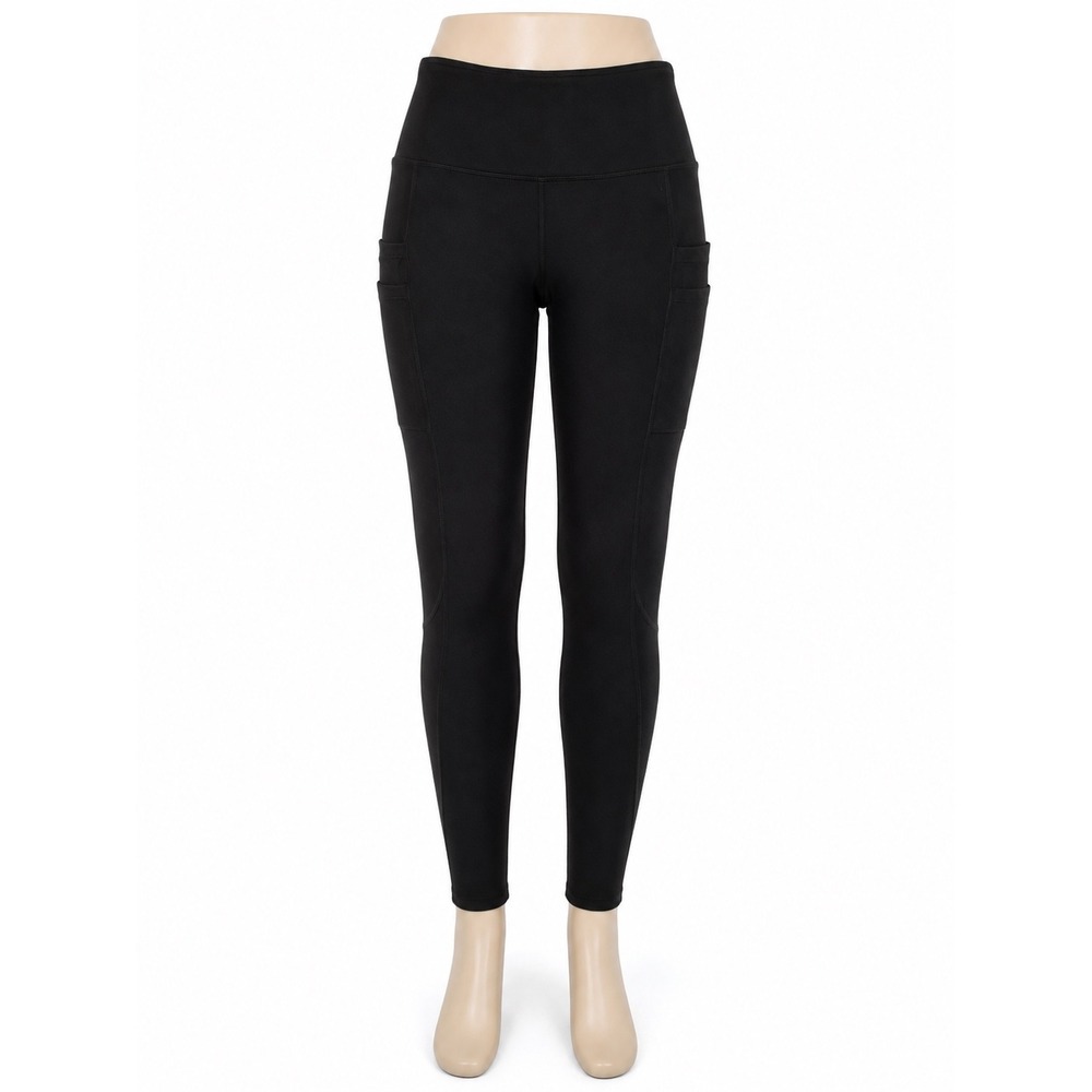 Baleaf Womens High Waisted Active Leggings Black Side Pockets Zip Back Pocket M